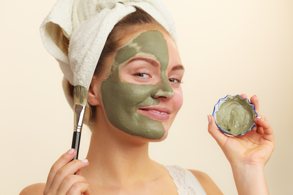 Skin,Care.,Woman,Applying,With,Brush,Clay,Mud,Mask,To